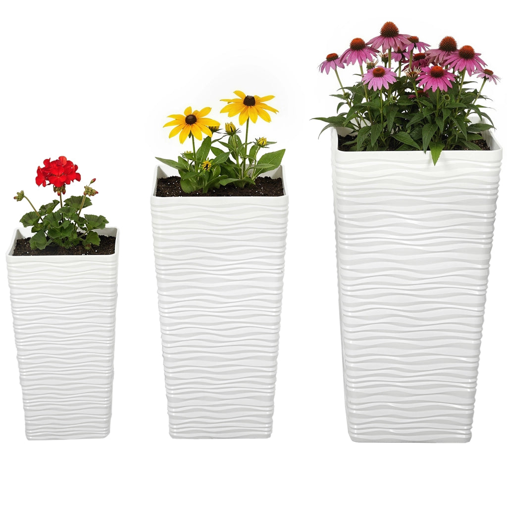 Vasi da Giardino Impilabili con Motivo Ondulato ¨C Zephmum ¨C Plastica Bianco 42/55/65 cm