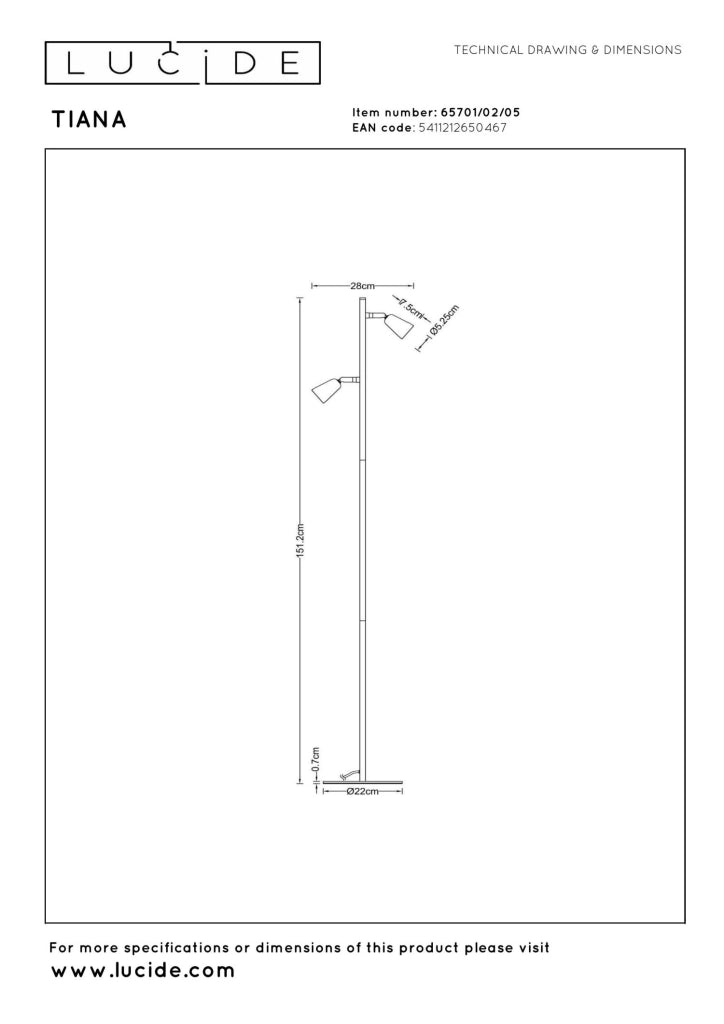Lampada da terra TIANA Lucide 2 luci GU10 nero e oro