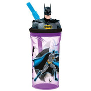 Trade Shop - Bicchiere Con Cannuccia Integrata Batman In 3d Capienza 360 Ml Per Bambini -