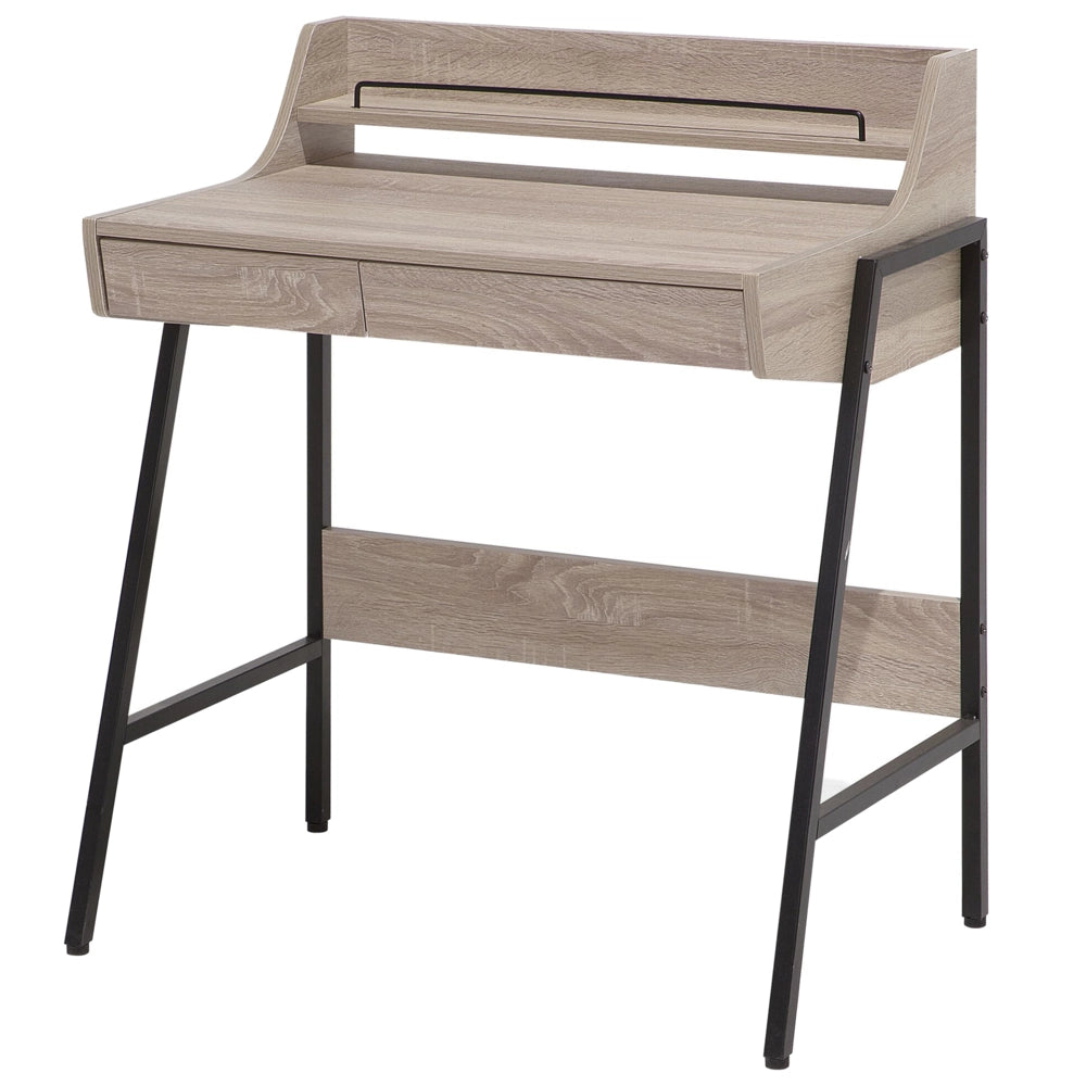 Scrivania da Ufficio in Legno Chiaro e Nero 77 x 46 cm Scaffale 2 Cassetti Scandinavo