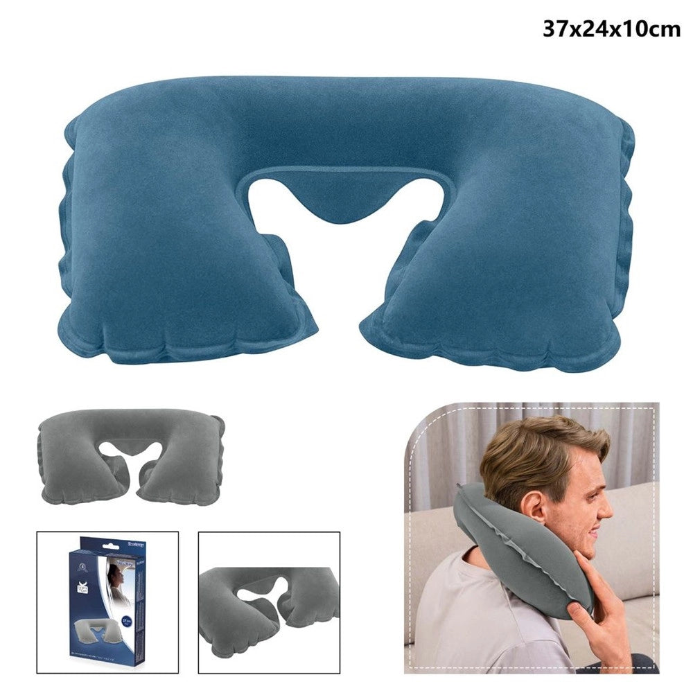 Trade Shop - Cuscino Cervicale Da Viaggio Gonfiabile 46 X 28 X 13 Cm Floccato Portatile 67006 -