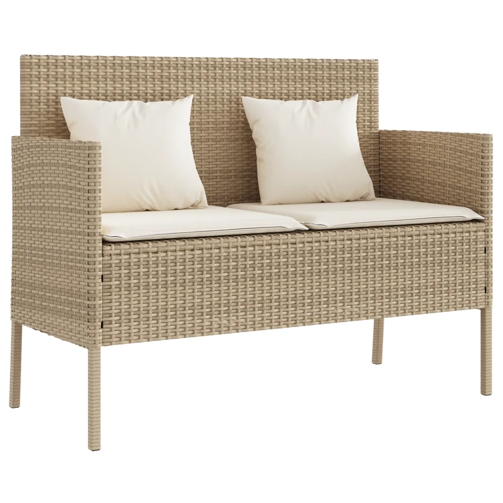 Panca da Giardino con Cuscini Beige in Polyrattan 365774
