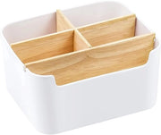 Organizzatore per ufficio in bambù con più cassetti per matite e accessori