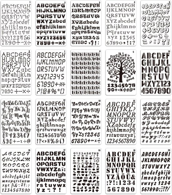 Stampe 20 pezzi Reutilizzabili - Disegni Lettere/Numeri - Attrezzo per Disegno - Scrapbooking - Doodle Creativi - Per Bambini/Adulti