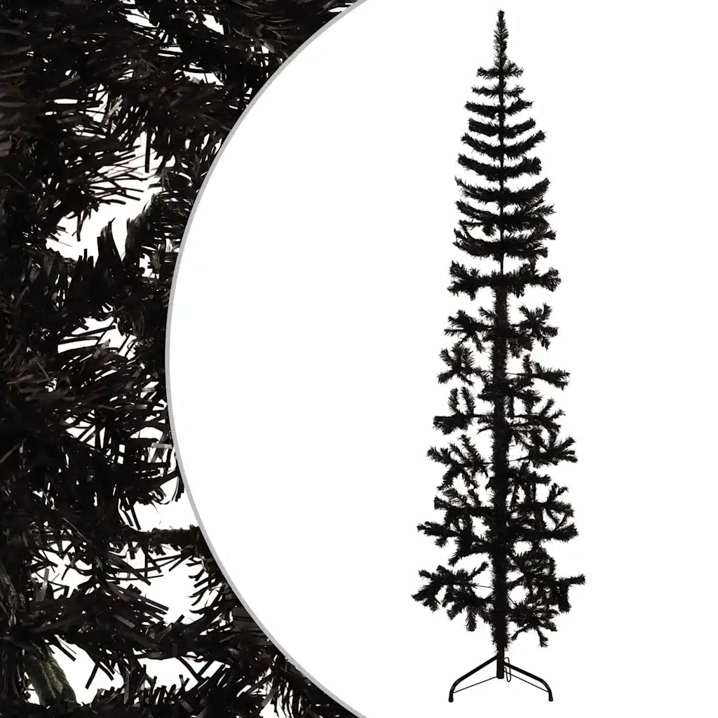 Albero Natale Artificiale Sottile a Metà e Supporto Nero 240 cm 344578