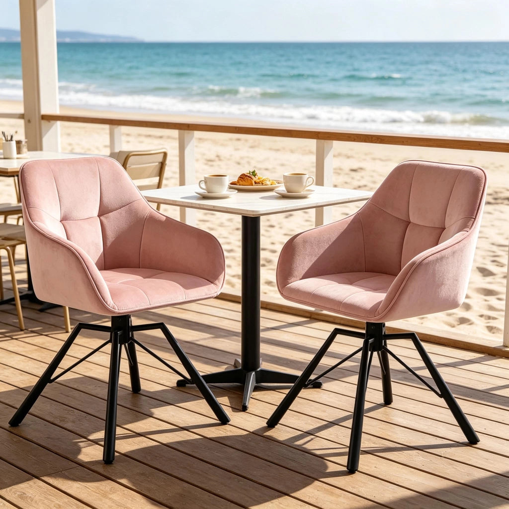 SEDIA Girevole da pranzo 58,5 x 82,5 x 54,5 cm Velluto Rosa Set 2 pezzi