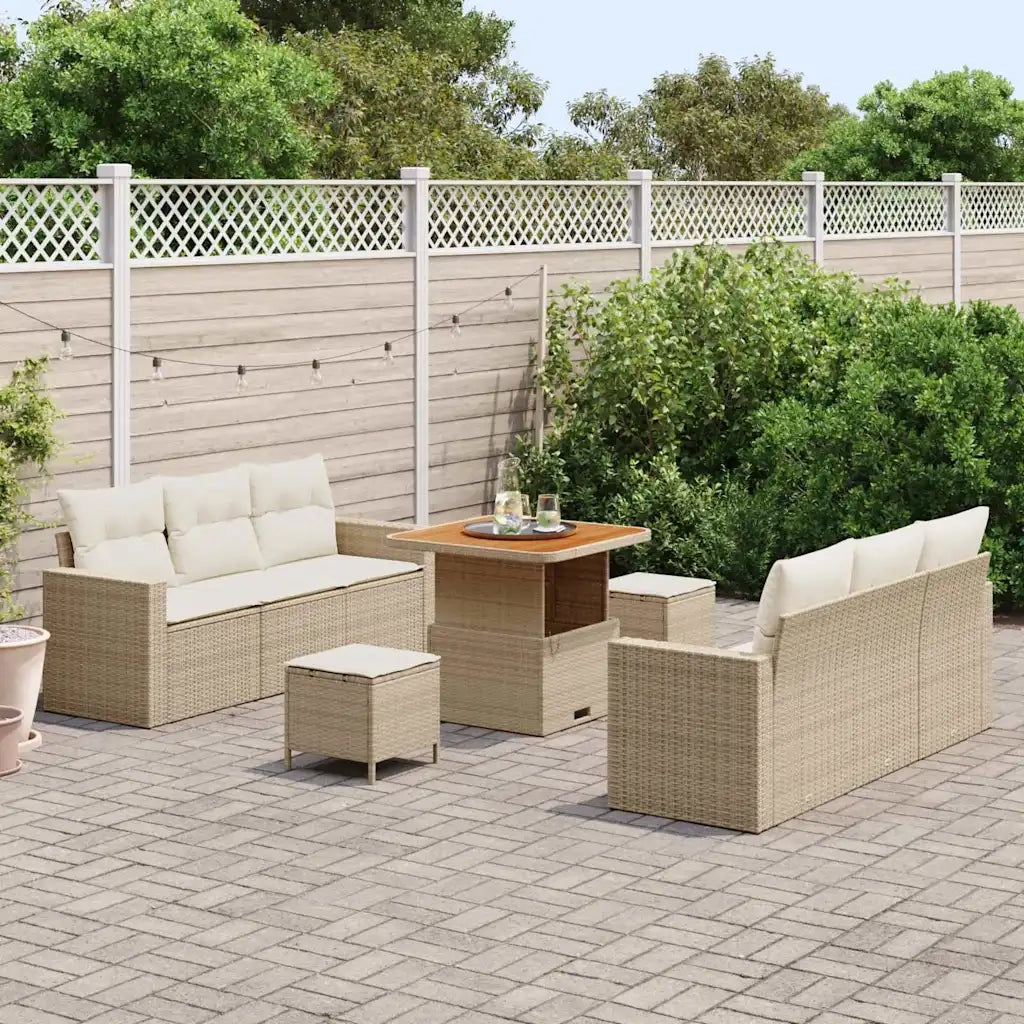 Set Divano da Giardino con cuscino 9 pcs Beige polyrattan 3361566