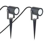 Set moderno di 2 faretti da esterno a LED con picchetto, in alluminio nero, per giardino