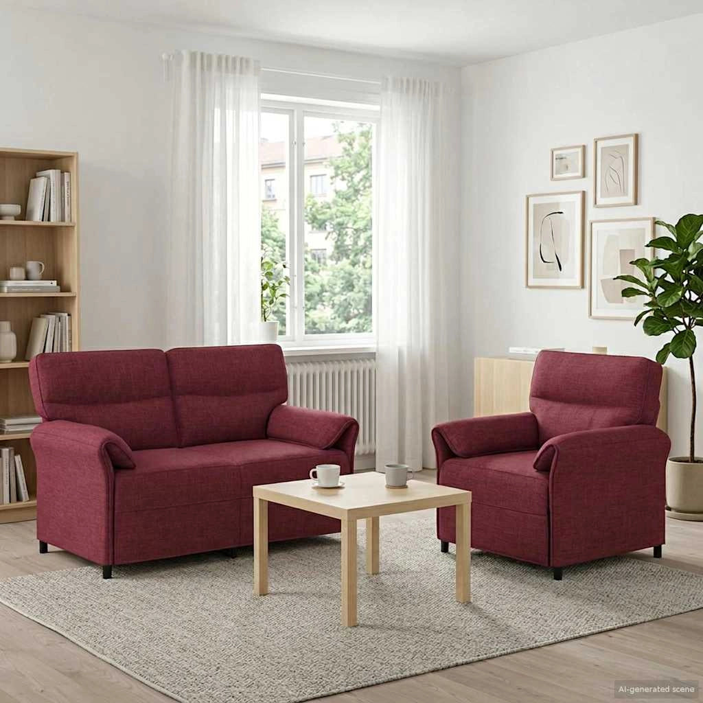 Set di divani 2 pz Rosso Vino Tessuto 3424846