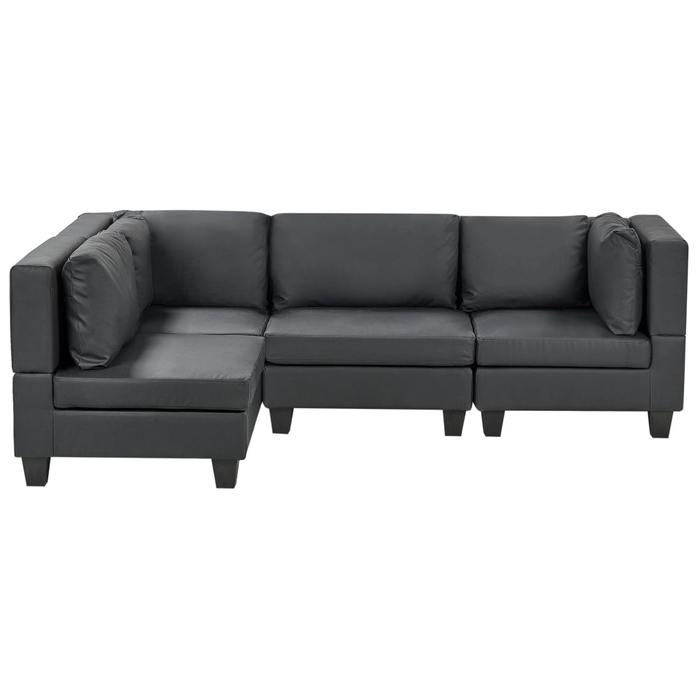 Divano componibile 4 posti imbottito in tessuto nero gambe nere schienale imbottito lato destro stile moderno