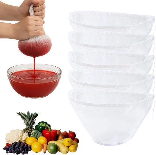 Set di 5 Sacchetti di Notifica Biologici - Lavabili - Filtro a Maglia Finemente Tessuta - Riciclabile - Duraturo Nylon