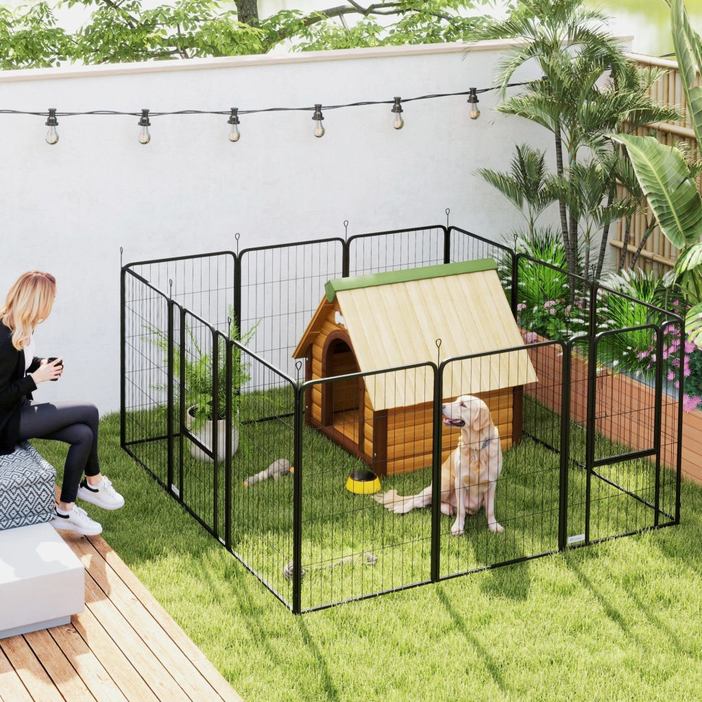 Recinto per Cani 12 Pannelli con Porte ¨C Minimal ¨C Nero 100 cm