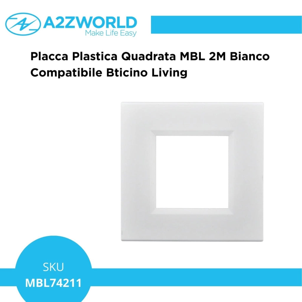 Placca Plastica Quadrata MBL 2M Bianco Compatibile Bticino Living