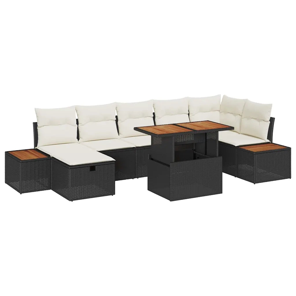 Set Divano da Giardino 8 pcs Nero polyrattan