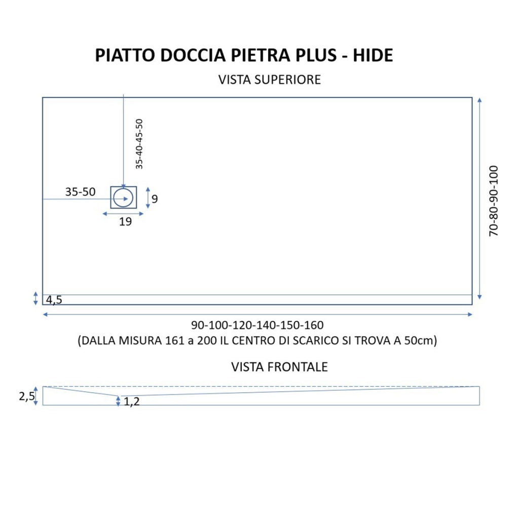 Piatto doccia in marmoresina nero effetto pietra cemento plus, misura 70x90