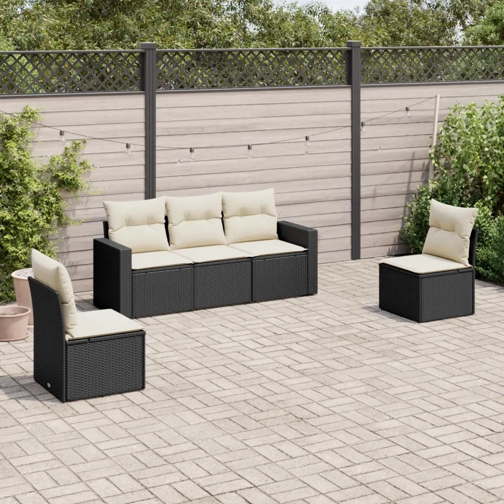 Set Divani da Giardino 5 pz con Cuscini in Polyrattan Nero 3218776