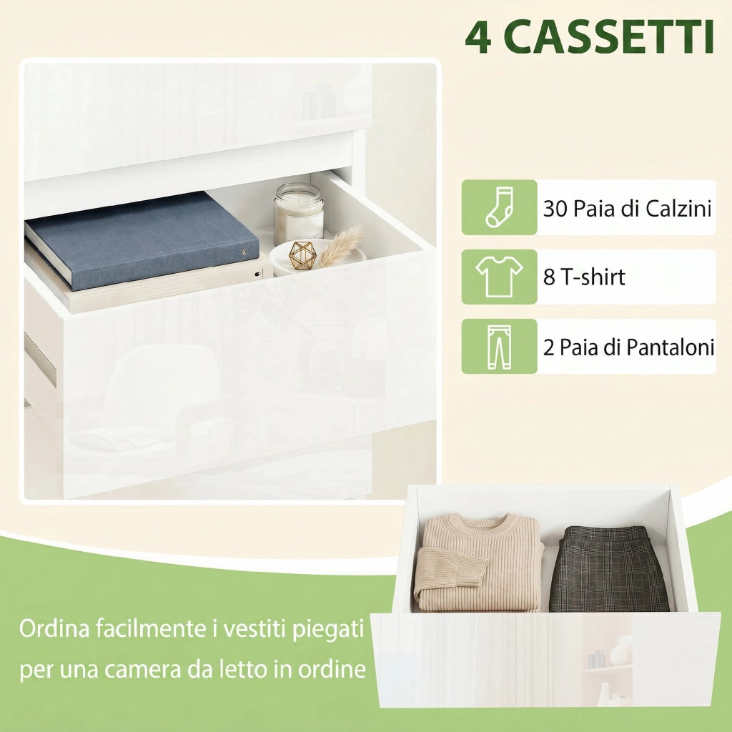 Com¨° Slim. 4 cassetti lucidi. bianco. per camera da letto.