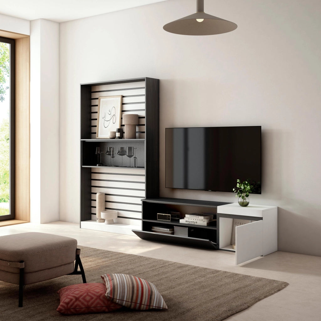 Mobile TV, Soggiorno, 260x35x186cm, Per TV fino a 65", Set di mobili, Bianco e nero RF2541