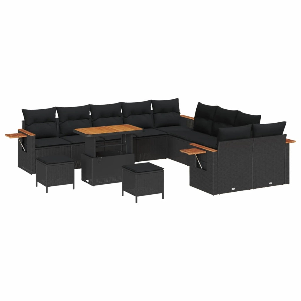 Set Divano da Giardino con cuscino 13 pcs Nero 3363234