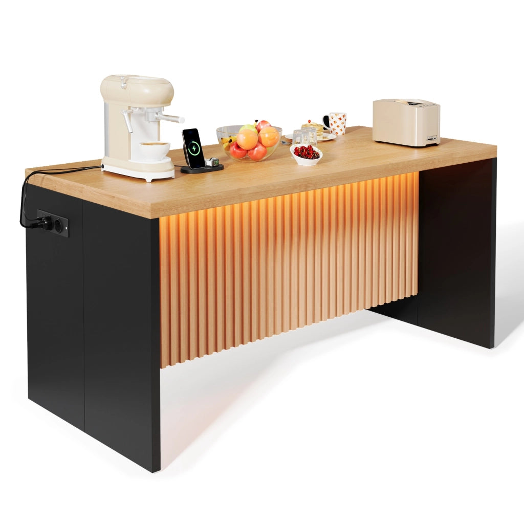 Tavolo da pranzo per 2 persone con prese e porte USB; LED integrato; piano spesso 40 mm per cucina 155×80×90 cm