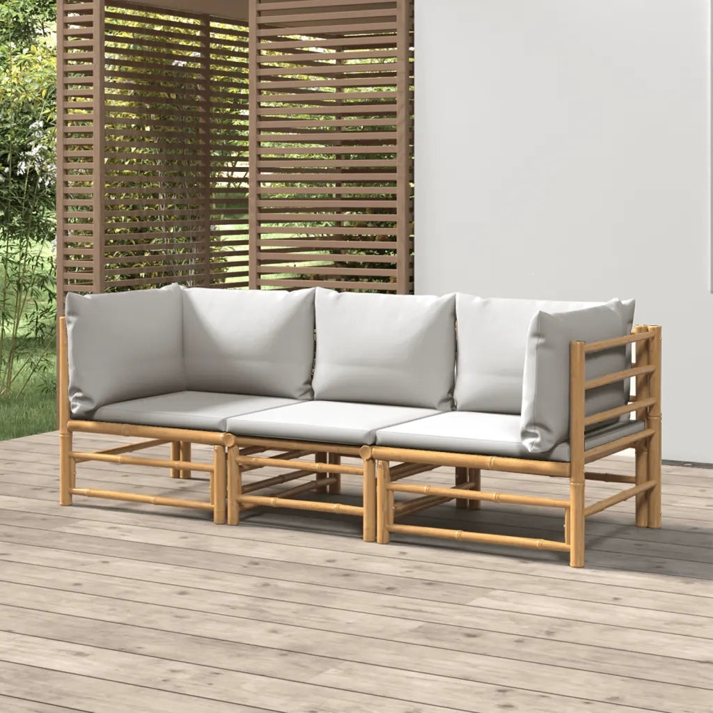 Set Salotto da Giardino 3pz | Set di Mobili da Esterno con Cuscini Grigio Chiaro Bamb¨´