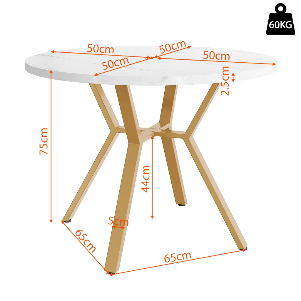 Tavolo da Pranzo Rotondo con 4 Sedie in Velluto ¨C MINIMAL ¨C Piano Effetto Marmo, Gambe in Metallo Oro