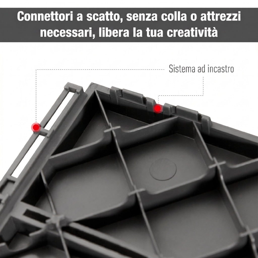 Set 9 Mattonelle a Incastro per Terrazzo, Piastrelle per Pavimenti, Piastrelle per Esterno in PP Antiscivolo, Area: 0.81 mq, 30x30x2cm, Nero