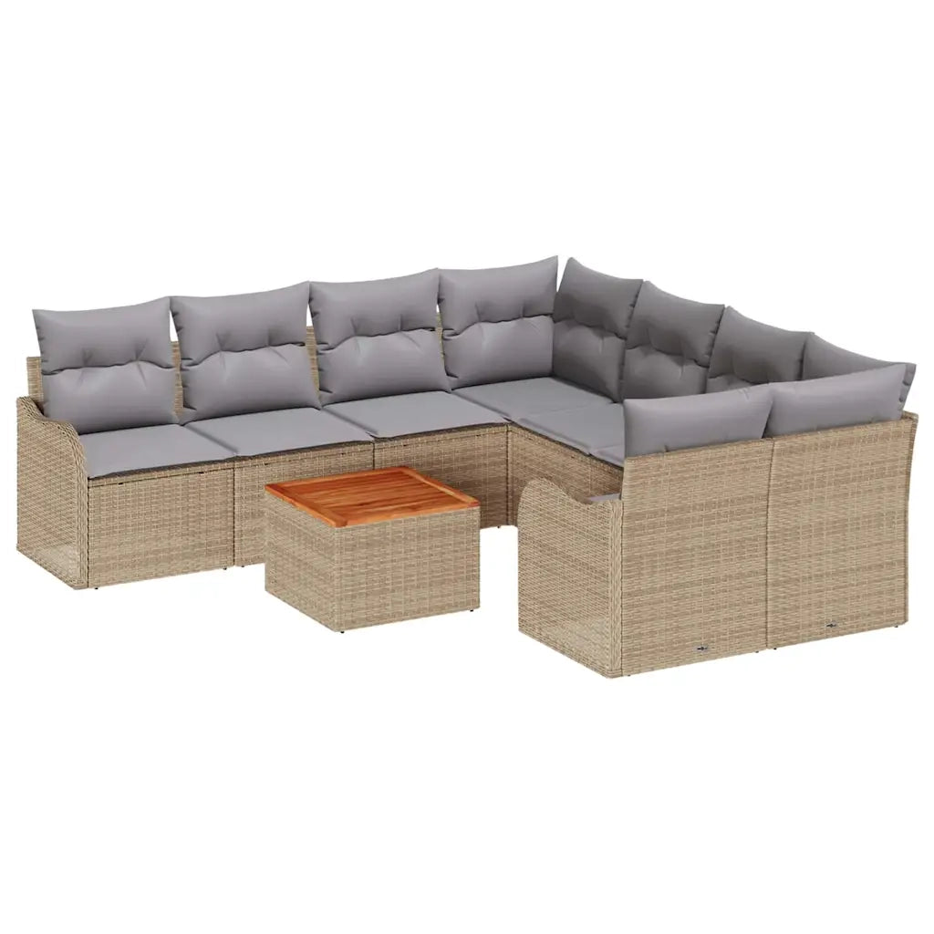 Set Divano da Giardino con cuscino 9 pcs Beige polyrattan