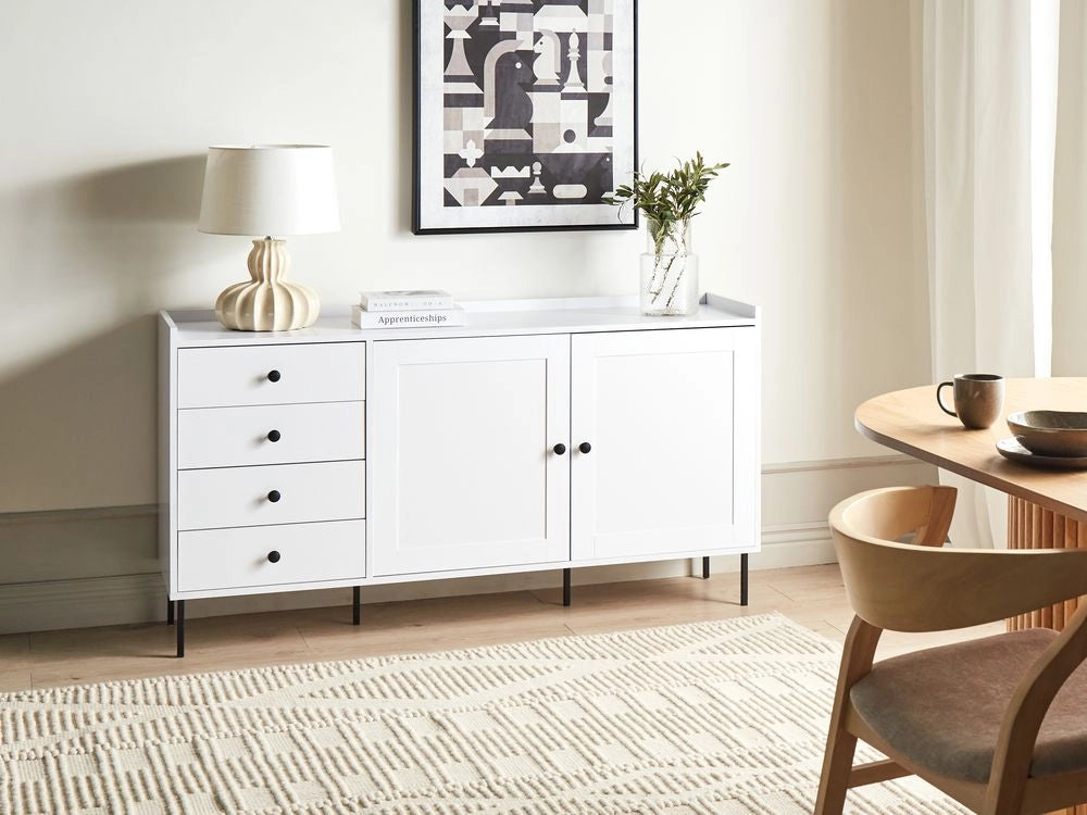 Credenza contenitore 4 cassetti 2 ante metallo bianco in stile rustico