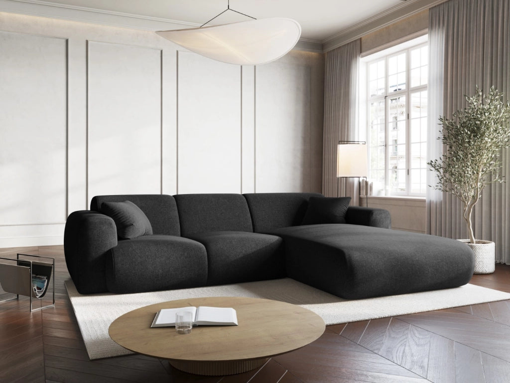 Cosmopolitan Design - Divano angolare destro "Nolio" 4 posti in ciniglia nero 