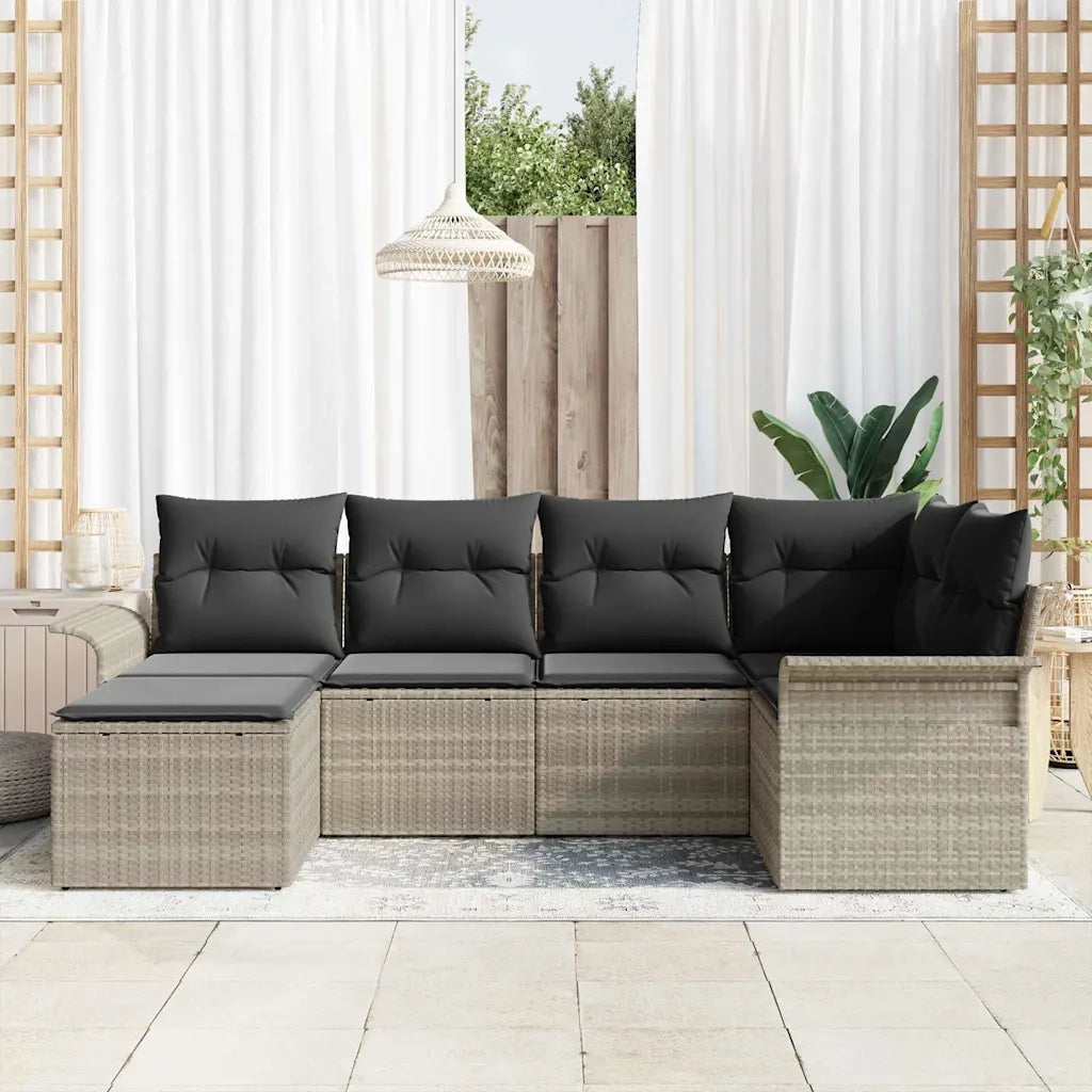 Set Divano da Giardino 6 pcs Grigio chiaro polyrattan