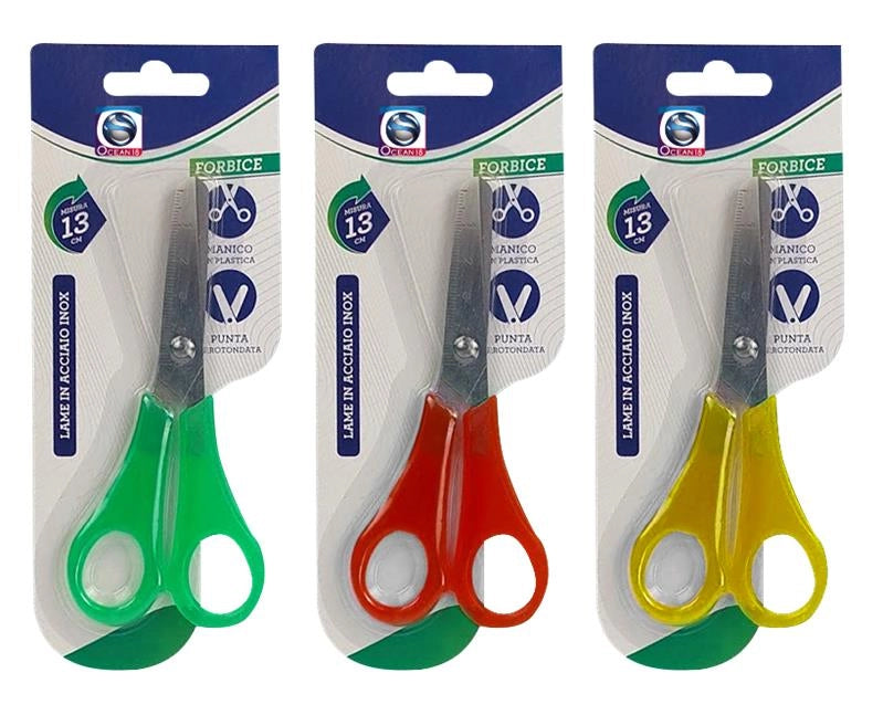 FORBICE BICOLOR CON PUNTA ARROTONDATA 13 CM CON MANICO IN PLASTICA
