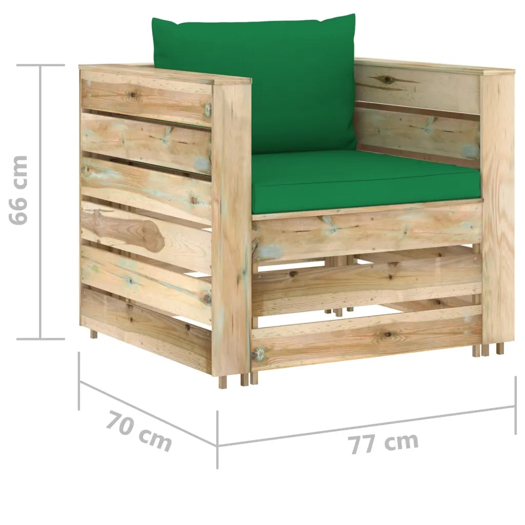 Set Salotto da Giardino 2 pz con Cuscini Legno Impregnato Verde 3074536