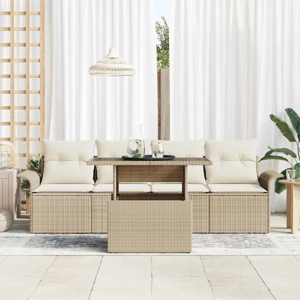 Set Divano da Giardino 5 pcs Beige Rattan in Polipropilene