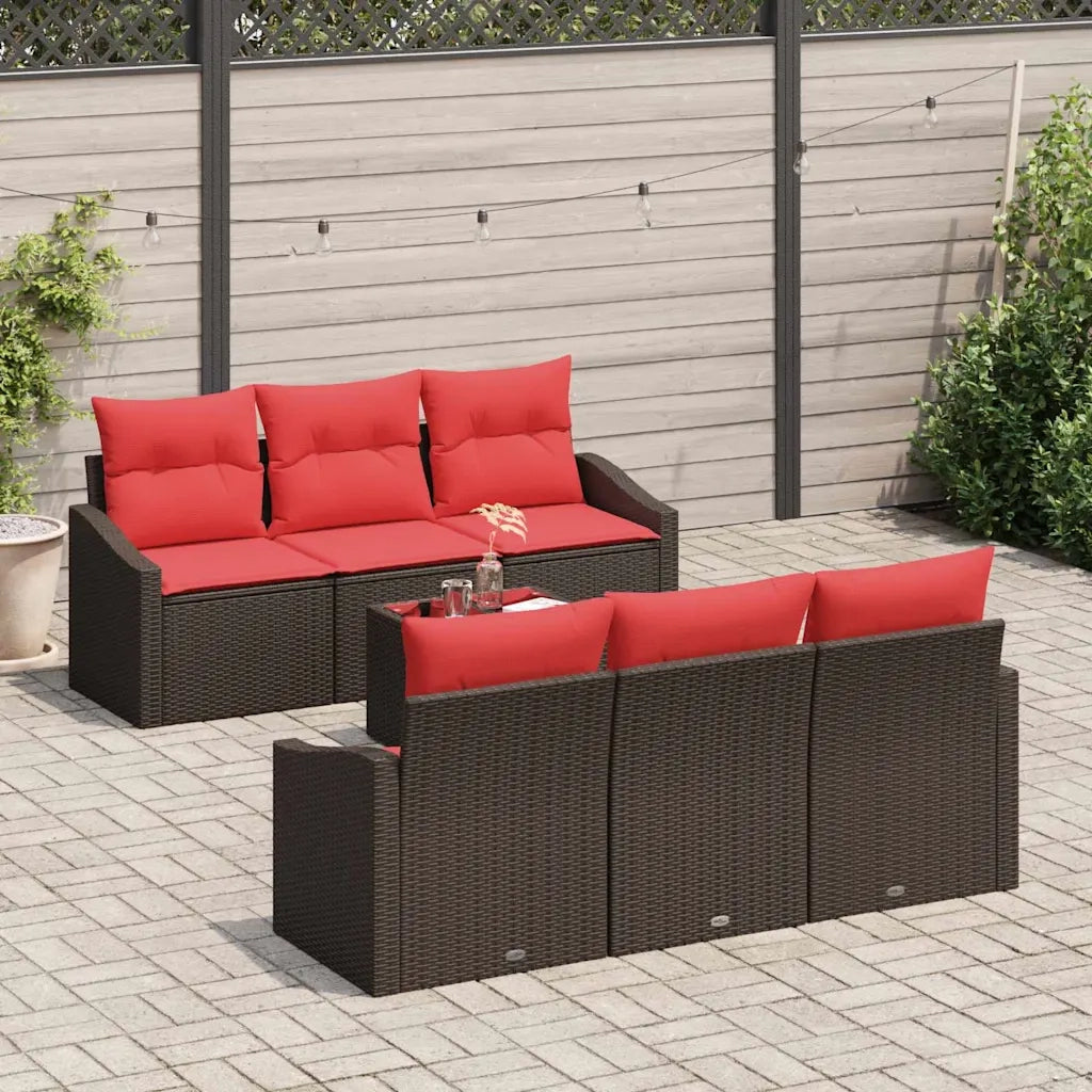 Set di divani 7 pz 3-Numero di posti Marrone e Rosso polyrattan 3346614