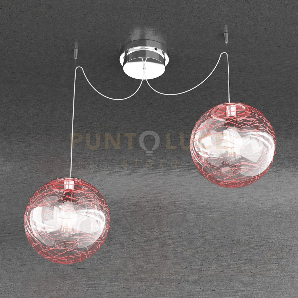 MOON SOSPENSIONE 2 LUCI D.30 CM. VETRO ROSSO 1117-S2-30-RO