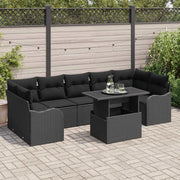Set Divano da Giardino con cuscino 8 pcs Nero Poly Rattan