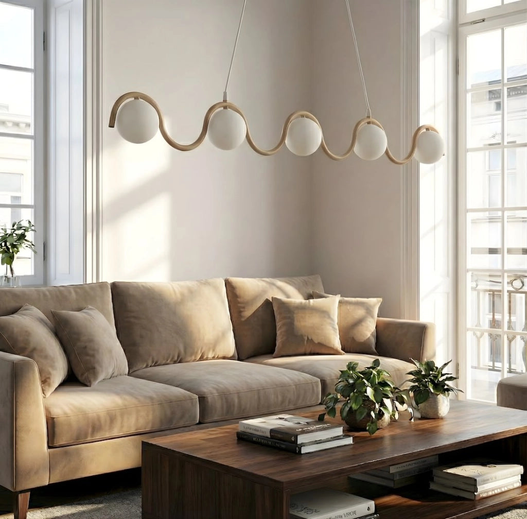 Lampada sospesa SINUS ondulata 5 luci G9 beige Emibig
