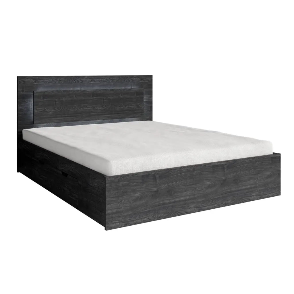 Letto VELTIS 180x200 cm con testiera LED - Colore frassino nero - Rete e materasso non inclusi