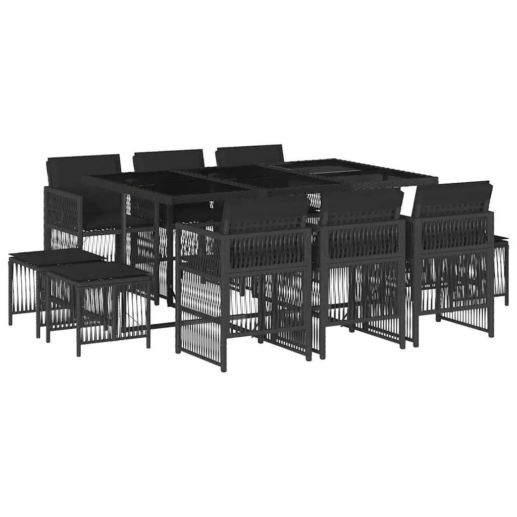 Set da Pranzo da Giardino 11 pz con Cuscini in Polyrattan Nero 3210967