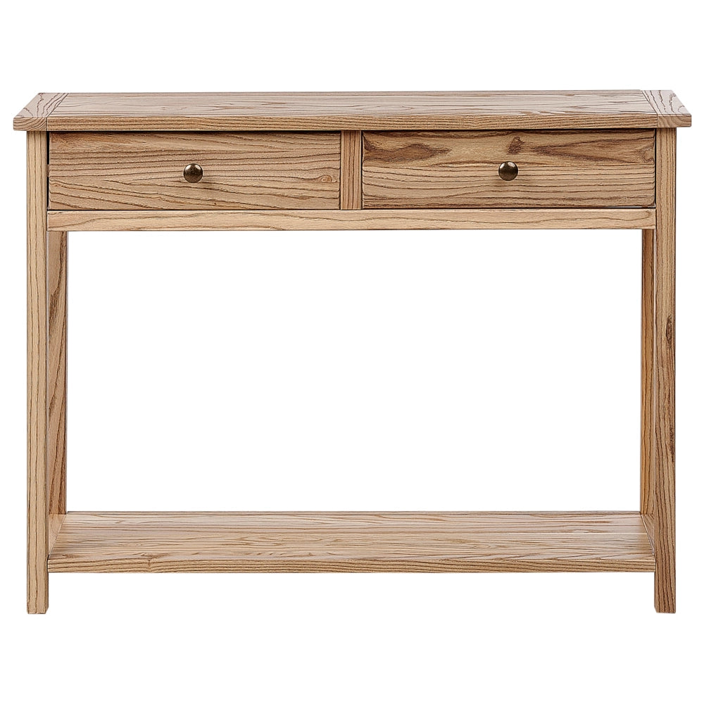 Consolle decorativa con 2 cassetti in legno chiaro stile rustico