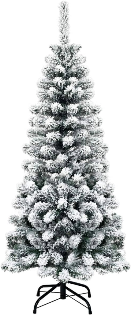Albero di Natale Innevato 140 cm, Albero di Natale Artificiale Slim con 242 Rami Realistici e Folti e Base Pieghevole di Metallo, Apertura a Ombrello (140 cm)
