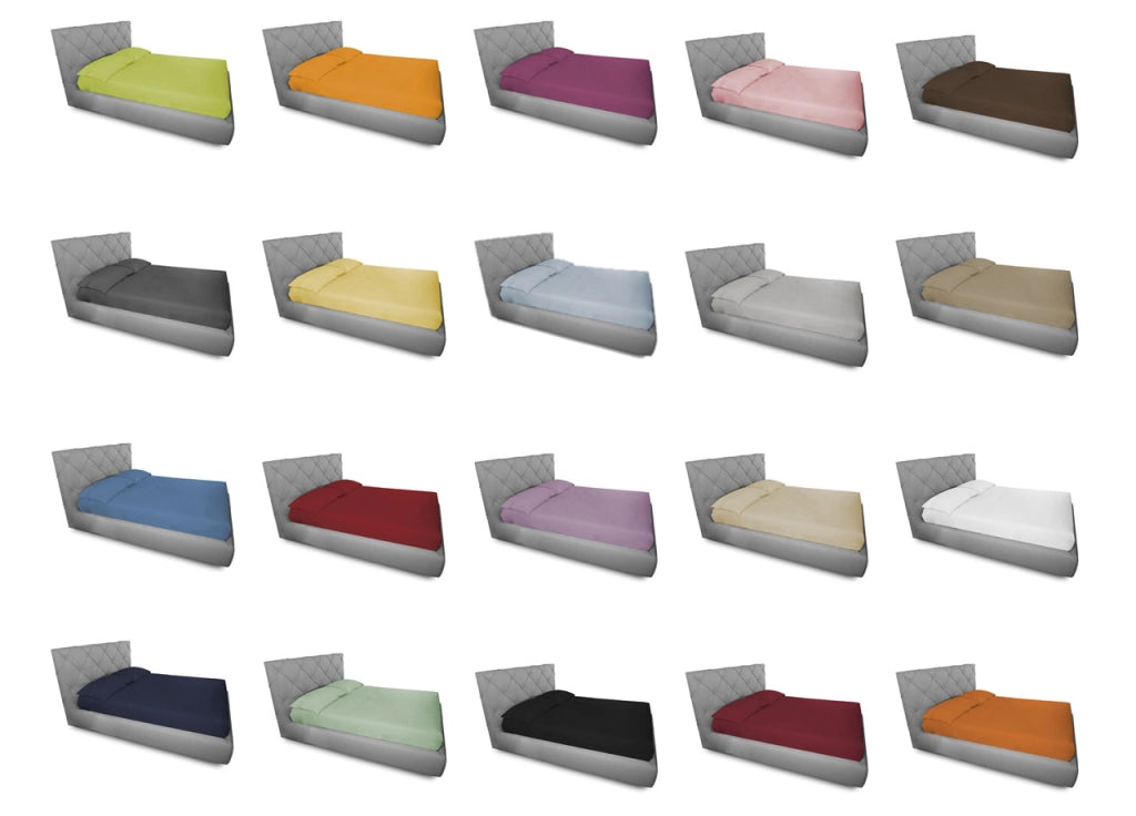 Completo Lenzuola In 100% Cotone In Tinta Unita Made In Italy - 1 Piazza e Mezza - Bordeaux