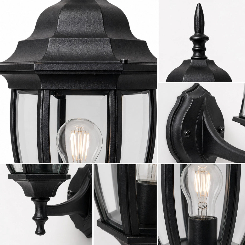 APPLIQUE DA ESTERNO LANTERNA NERA PARETE E27 MAX 60W CLASSICA GIARDINO IP44 A2-S