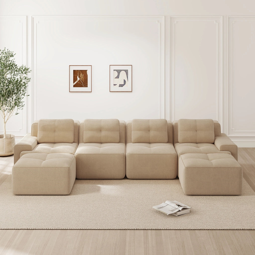 Divano modulare senza ossa - Zephmum- U-forma 4 posti velluto beige