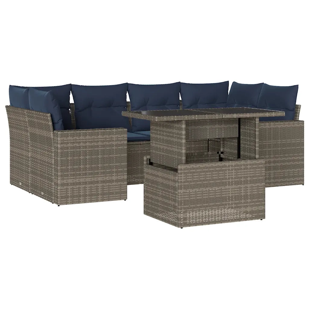 Set Divani da Giardino 7 pz con Cuscini Grigio in Polyrattan 3267131