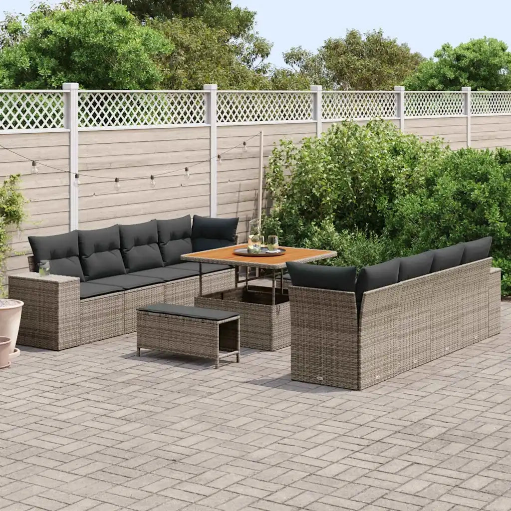 Set Divano da Giardino con cuscino 11 pcs Grigio polyrattan