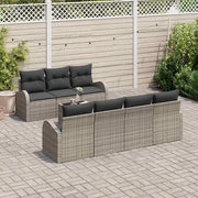 Set Divano da Giardino 8 pcs Grigio Polyrattan, Acciaio e Vetro