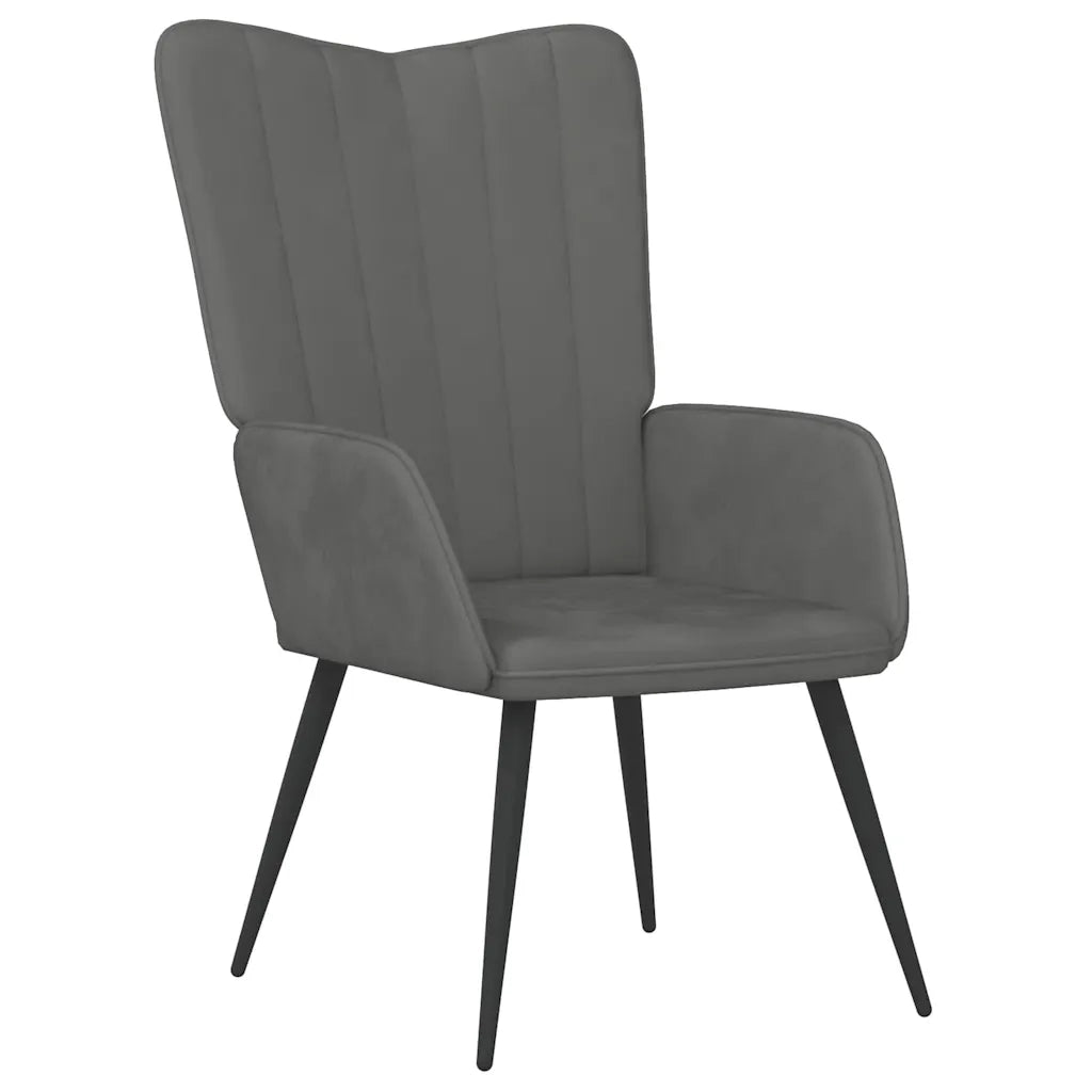 Poltrona Relax | Sedia Relax con Sgabello Grigio Scuro in Velluto