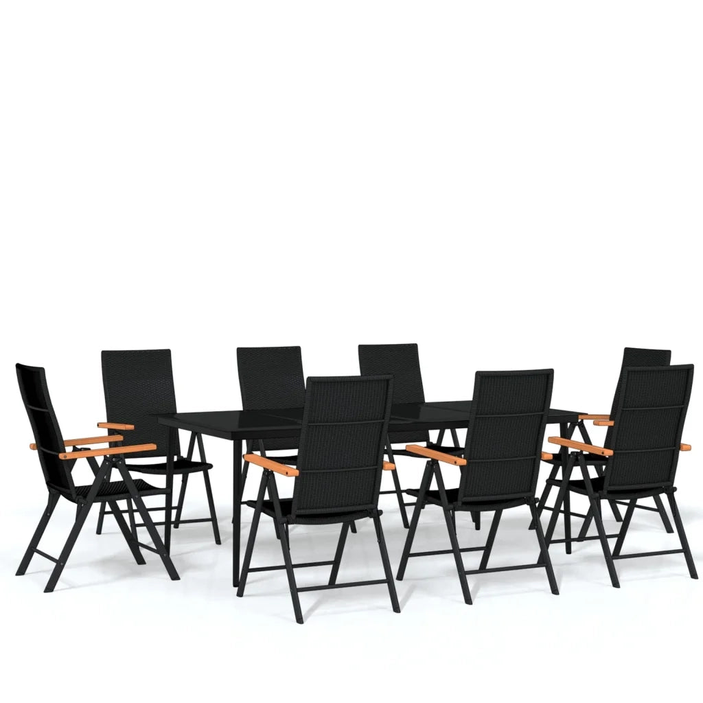 Set da Pranzo per Giardino 9 pz con Cuscini Nero 3099124